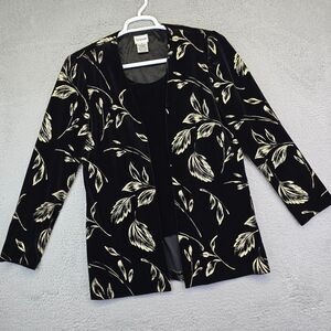 Liz Baker Velvet Top Women Size 10 Black Gold Floral Glitter Long Sleeve Elegant